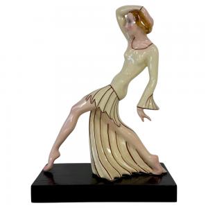 Escultura Art Déco de bailarina, Josef Lorenzl – Royal Dux, Boêmia, c. 1925